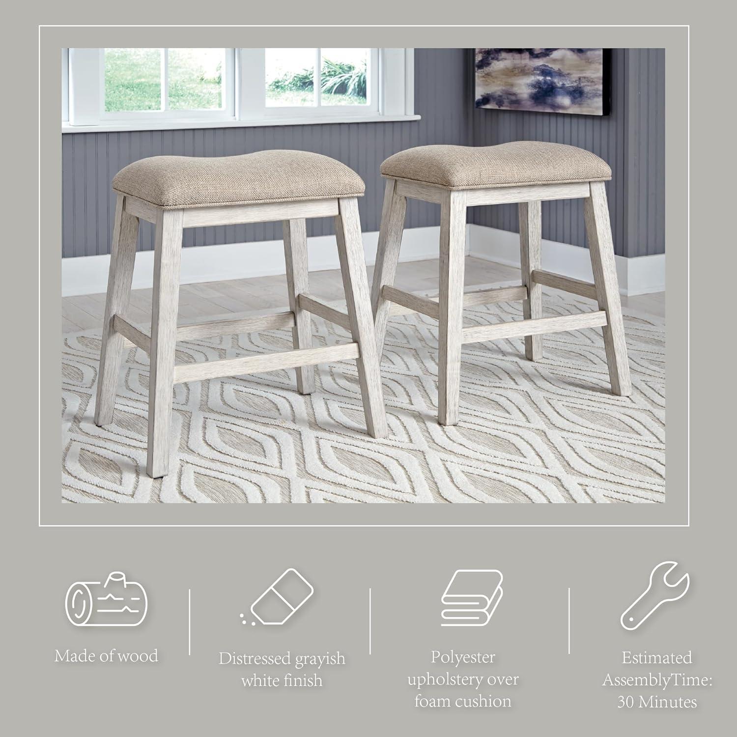 imageSignature Design by Ashley Skempton Modern 24quot Counter Height Upholstered Barstool 2 Count WhitewashWhitewash