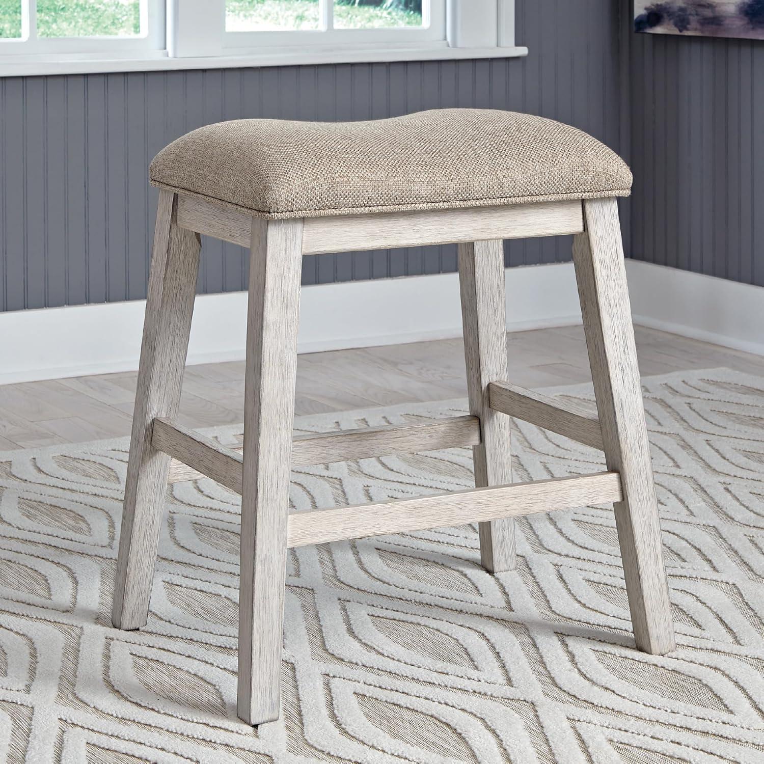 imageSignature Design by Ashley Skempton Modern 24quot Counter Height Upholstered Barstool 2 Count WhitewashWhitewash