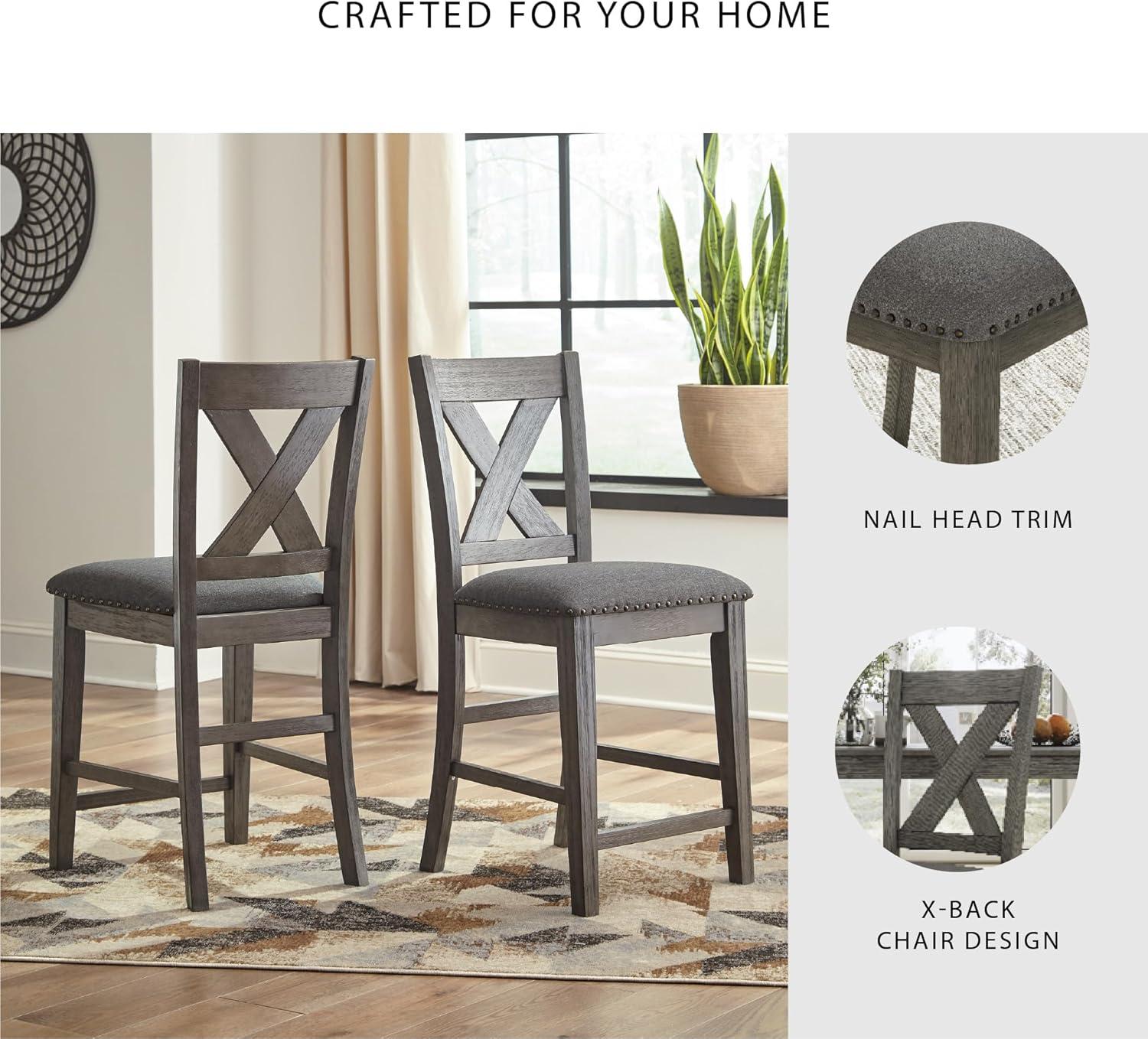 imageSignature Design by Ashley Skempton Modern Farmhouse Counter Height Dining Table and Upholstered Bar Stools Set of 7 White ampamp Light BrownGrey