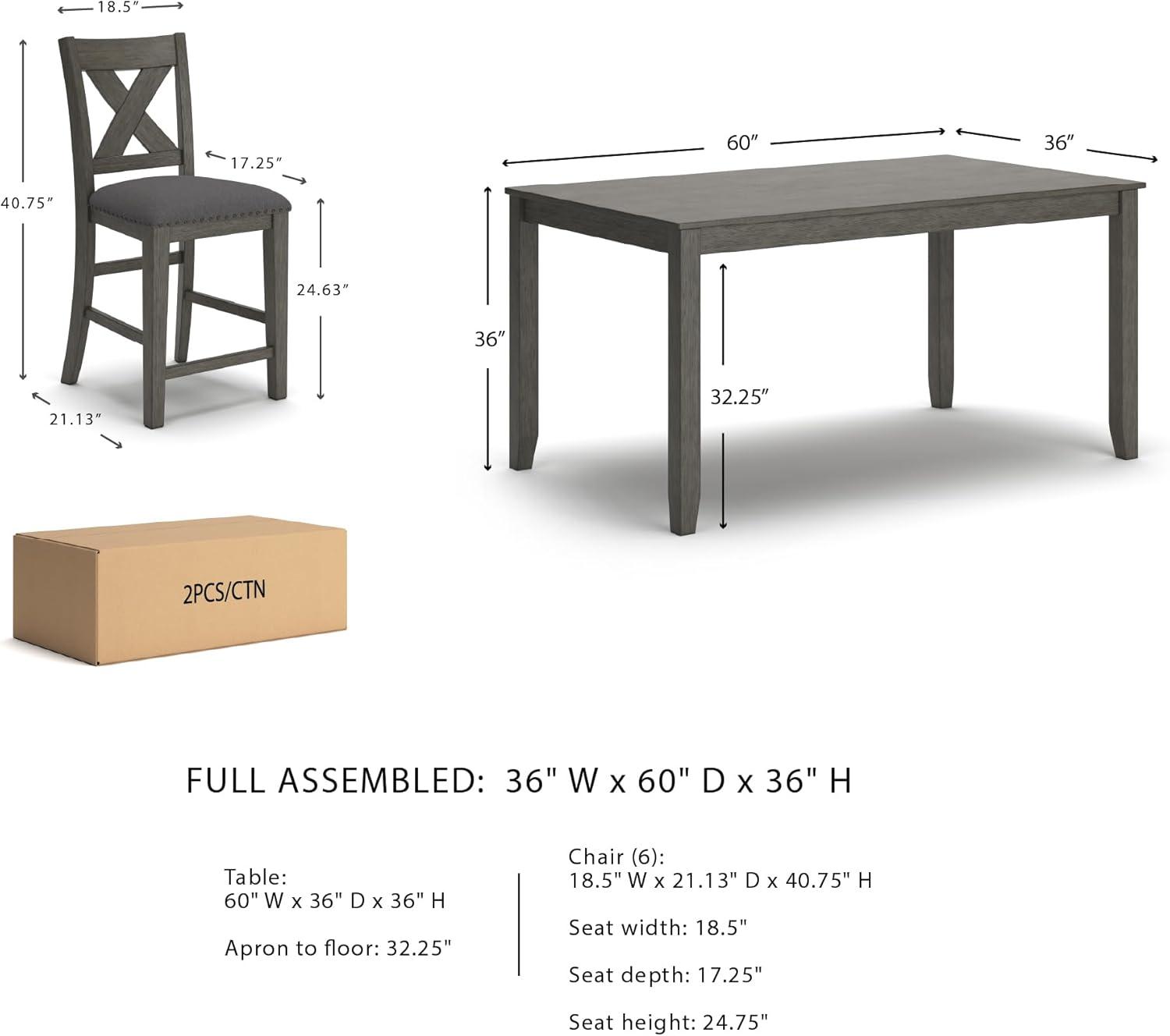 imageSignature Design by Ashley Skempton Modern Farmhouse Counter Height Dining Table and Upholstered Bar Stools Set of 7 White ampamp Light BrownGrey