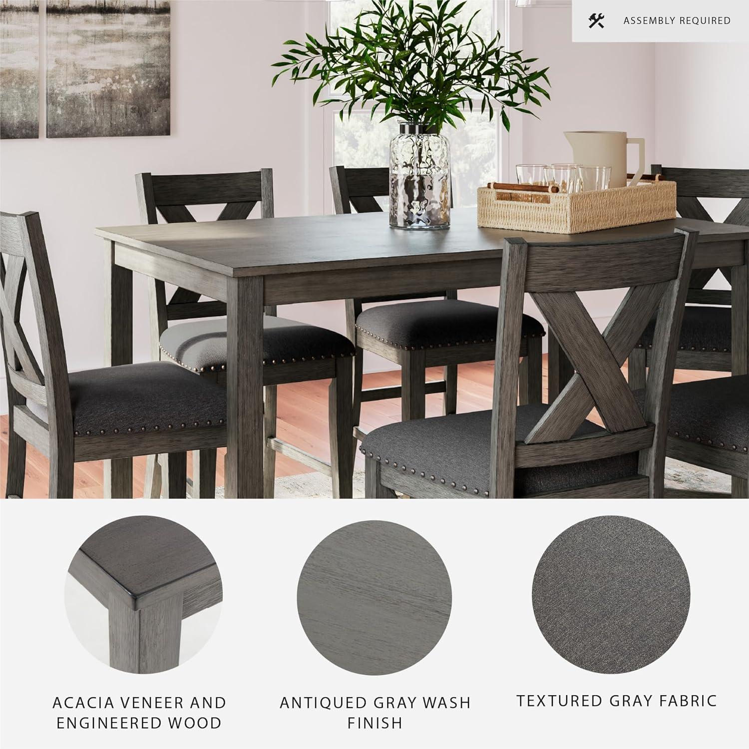 imageSignature Design by Ashley Skempton Modern Farmhouse Counter Height Dining Table and Upholstered Bar Stools Set of 7 White ampamp Light BrownGrey