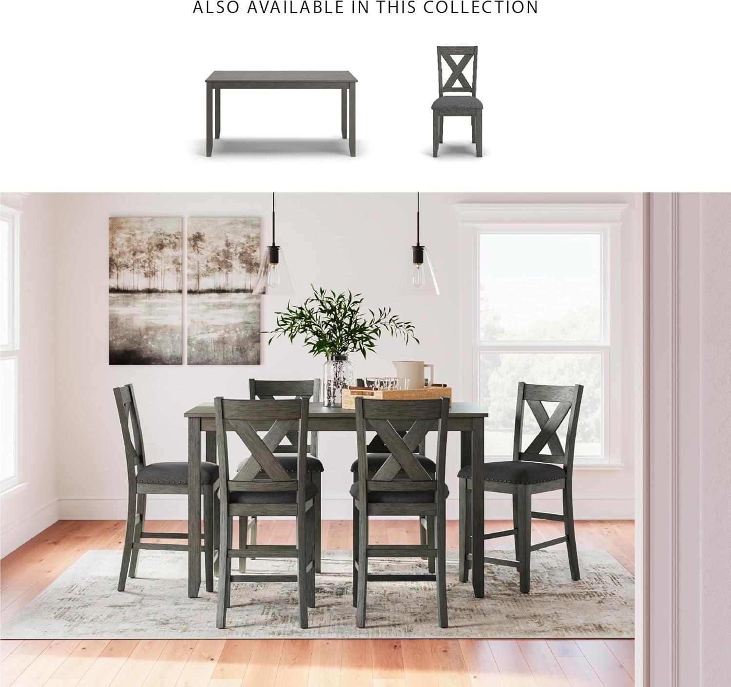 imageSignature Design by Ashley Skempton Modern Farmhouse Counter Height Dining Table and Upholstered Bar Stools Set of 7 White ampamp Light BrownGrey