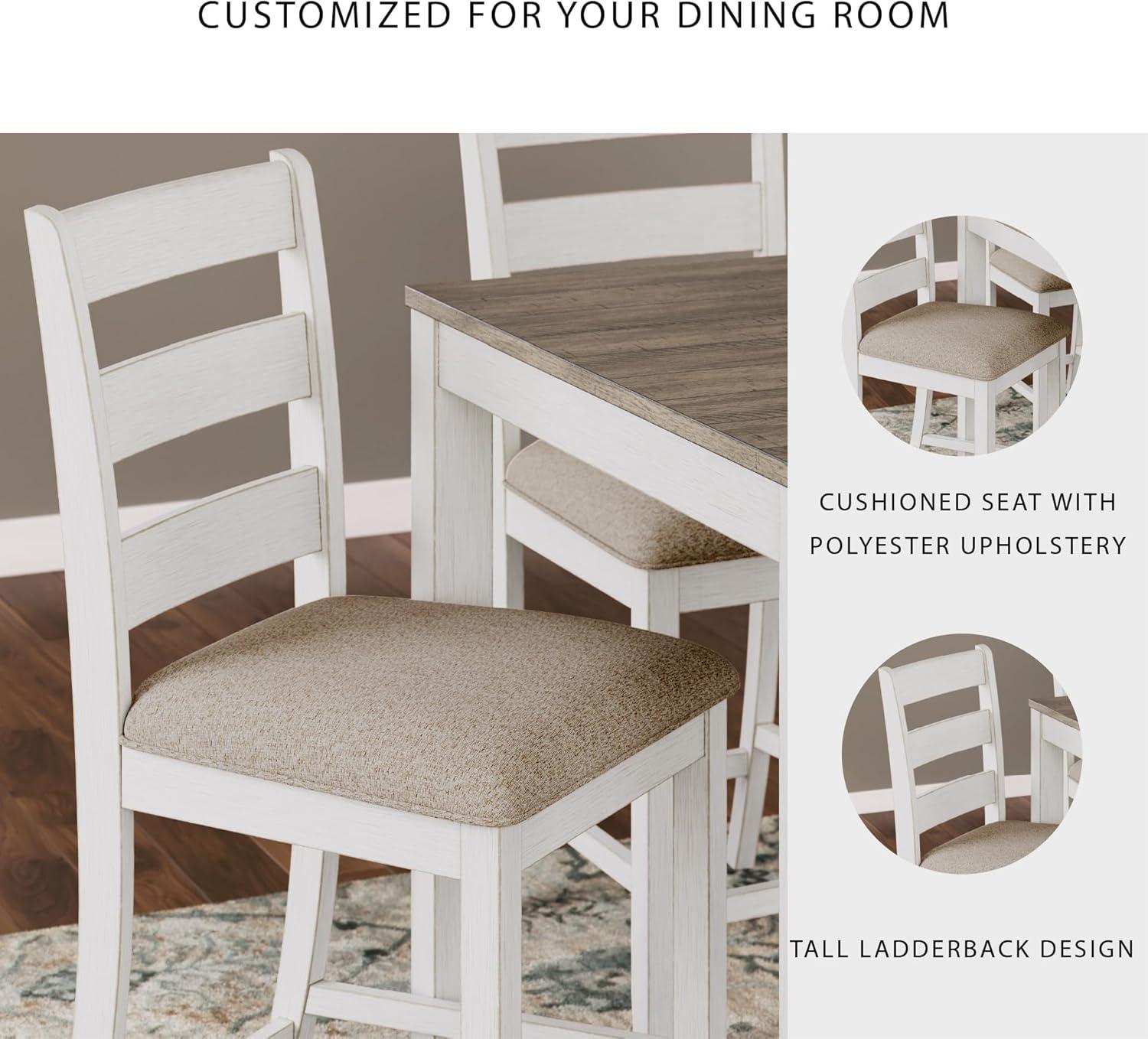 imageSignature Design by Ashley Skempton Modern Farmhouse Counter Height Dining Table and Upholstered Bar Stools Set of 7 White ampamp Light BrownWhite Light Brown