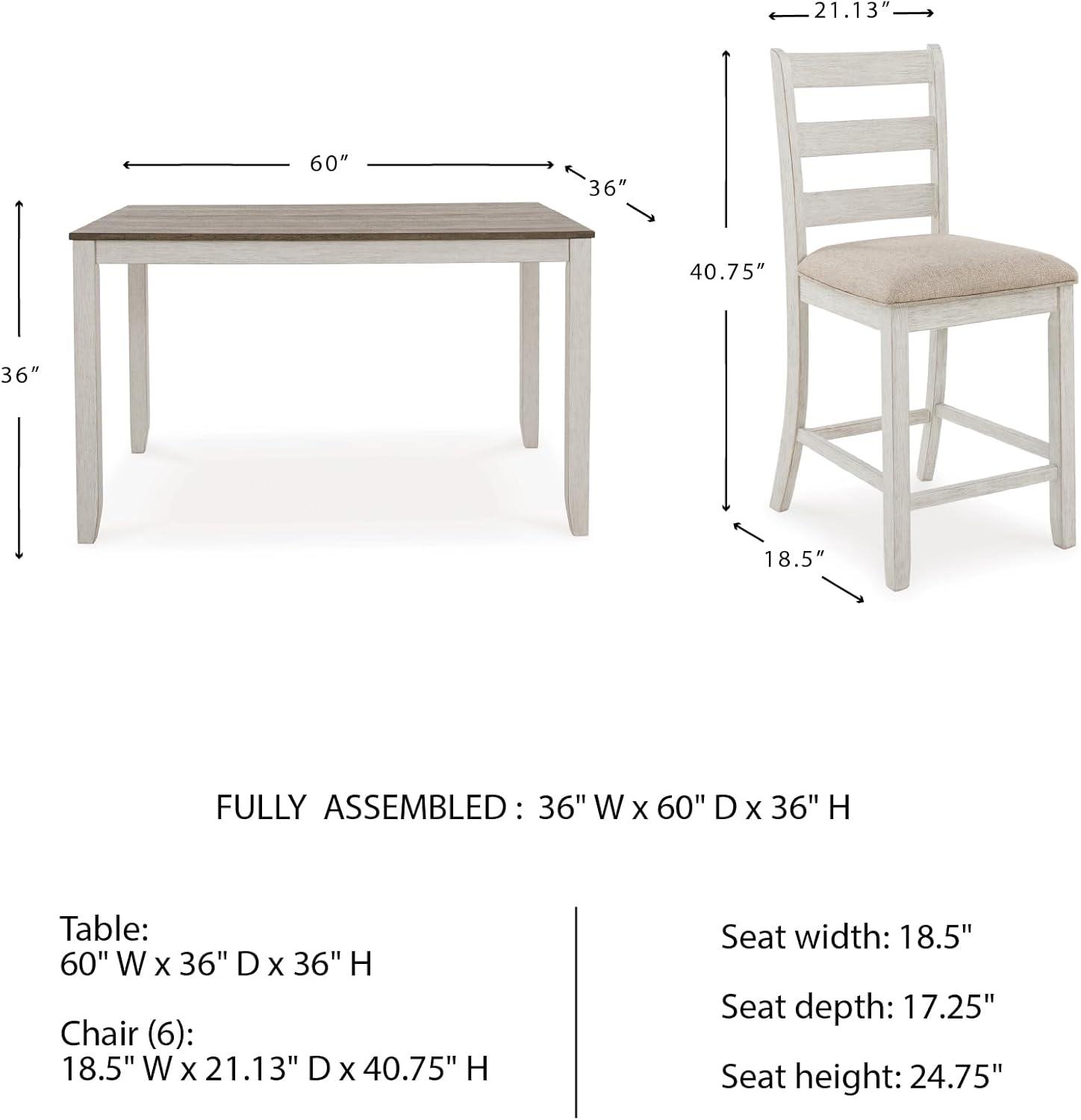 imageSignature Design by Ashley Skempton Modern Farmhouse Counter Height Dining Table and Upholstered Bar Stools Set of 7 White ampamp Light BrownWhite Light Brown