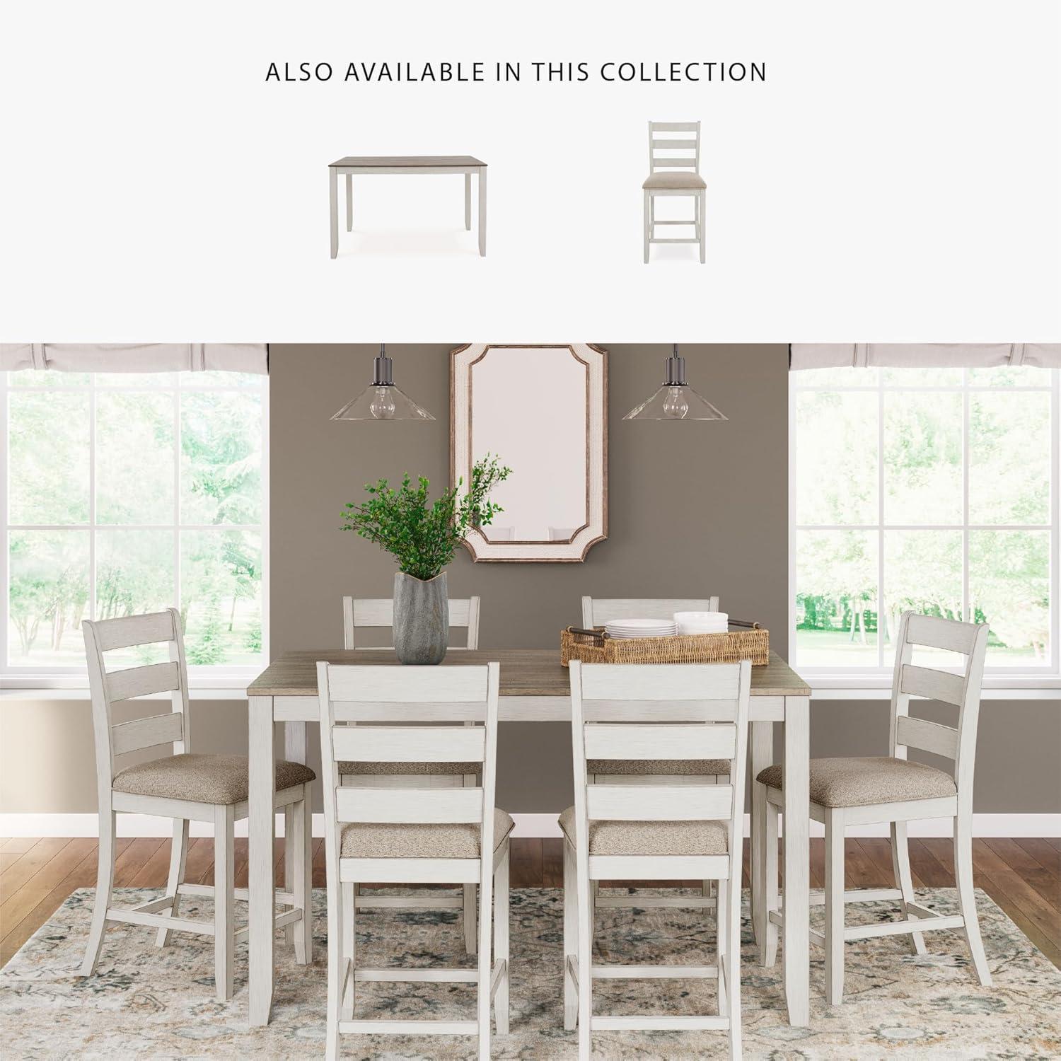 imageSignature Design by Ashley Skempton Modern Farmhouse Counter Height Dining Table and Upholstered Bar Stools Set of 7 White ampamp Light BrownWhite Light Brown
