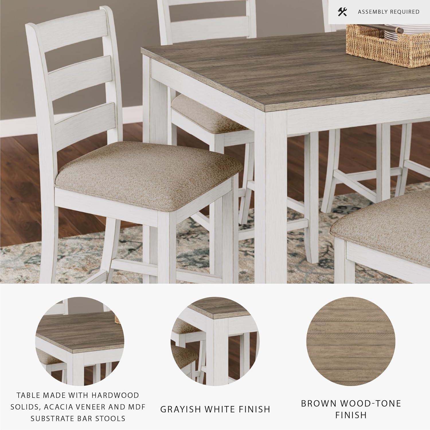 imageSignature Design by Ashley Skempton Modern Farmhouse Counter Height Dining Table and Upholstered Bar Stools Set of 7 White ampamp Light BrownWhite Light Brown
