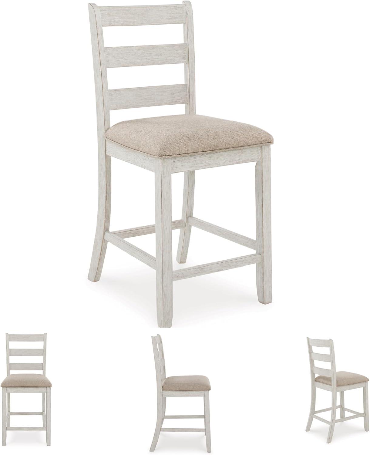 imageSignature Design by Ashley Skempton Modern Farmhouse Counter Height Dining Table and Upholstered Bar Stools Set of 7 White ampamp Light BrownWhite Light Brown