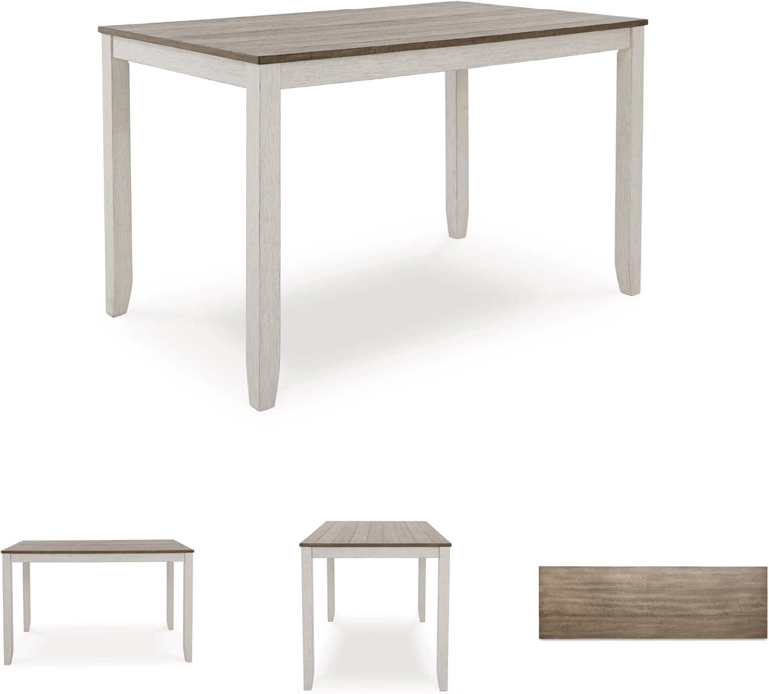 imageSignature Design by Ashley Skempton Modern Farmhouse Counter Height Dining Table and Upholstered Bar Stools Set of 7 White ampamp Light BrownWhite Light Brown