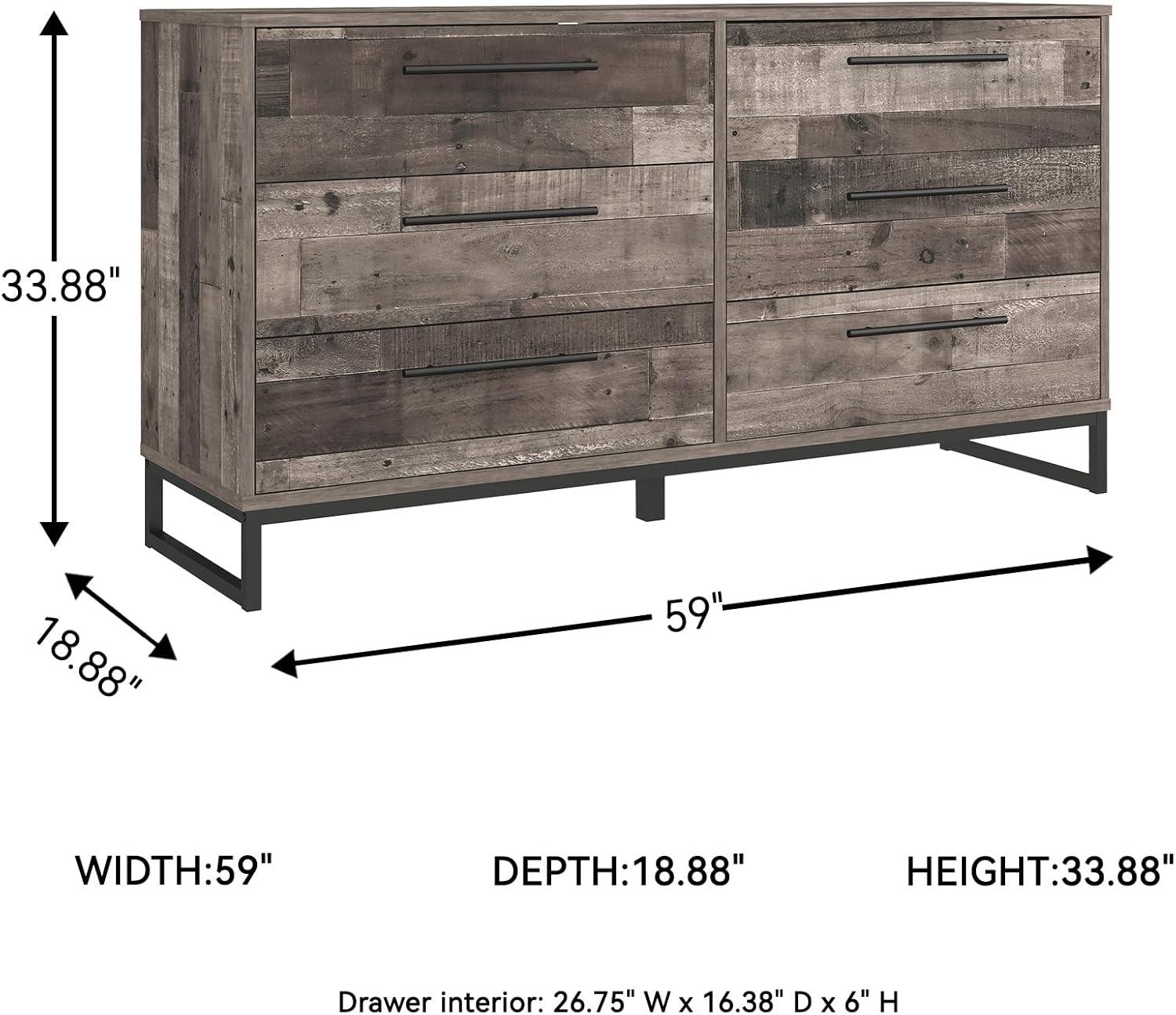 imageSignature Design by Ashley Socalle 6 Drawer 59quot Dresser BeigePlankBlack