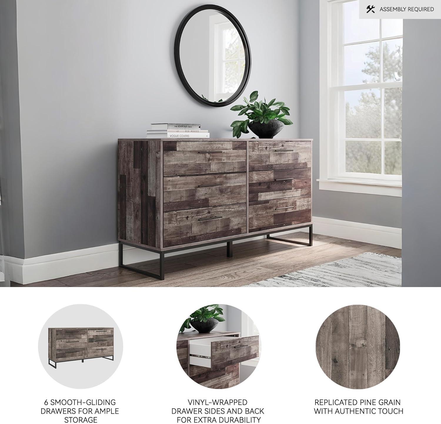 imageSignature Design by Ashley Socalle 6 Drawer 59quot Dresser BeigePlankBlack