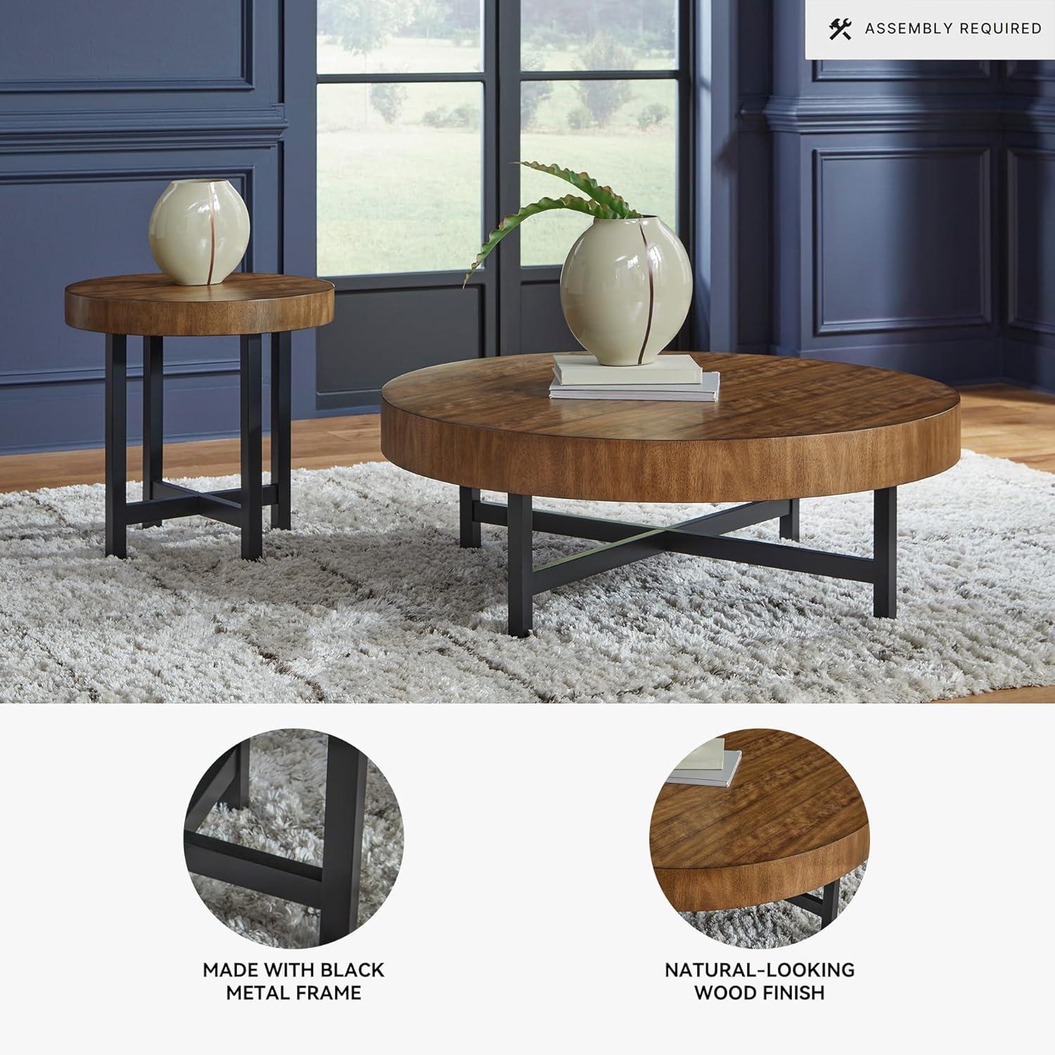 imageSignature Design by Ashley Steenlage Contemporary Table with Metal Frame Set of 2 Black ampamp Light Brown