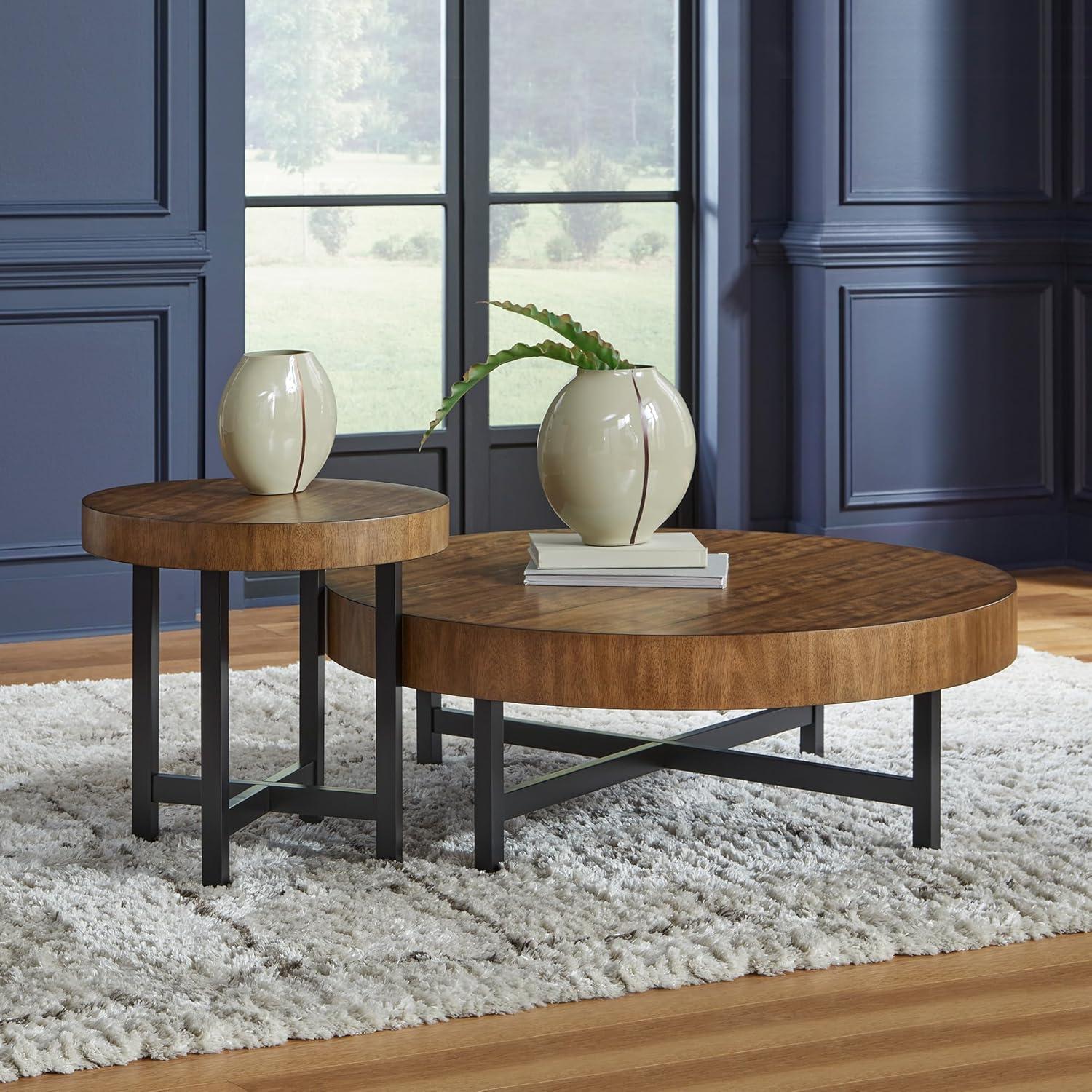 imageSignature Design by Ashley Steenlage Contemporary Table with Metal Frame Set of 2 Black ampamp Light Brown