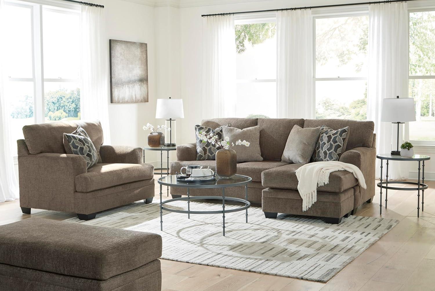 imageSignature Design by Ashley Stonemeade Casual RightArm Facing Sofa Chaise with 4 Toss Pillows Light BrownDark Brown