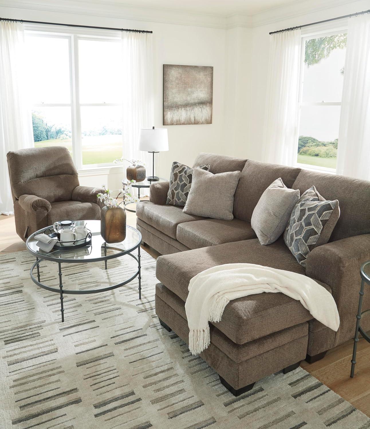 imageSignature Design by Ashley Stonemeade Casual RightArm Facing Sofa Chaise with 4 Toss Pillows Light BrownDark Brown