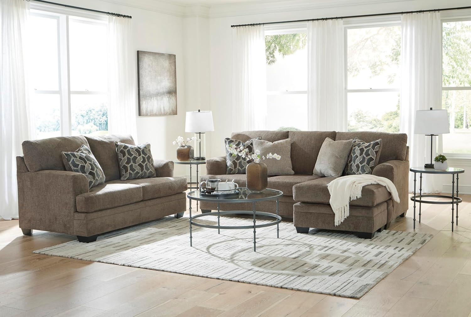 imageSignature Design by Ashley Stonemeade Casual RightArm Facing Sofa Chaise with 4 Toss Pillows Light BrownDark Brown