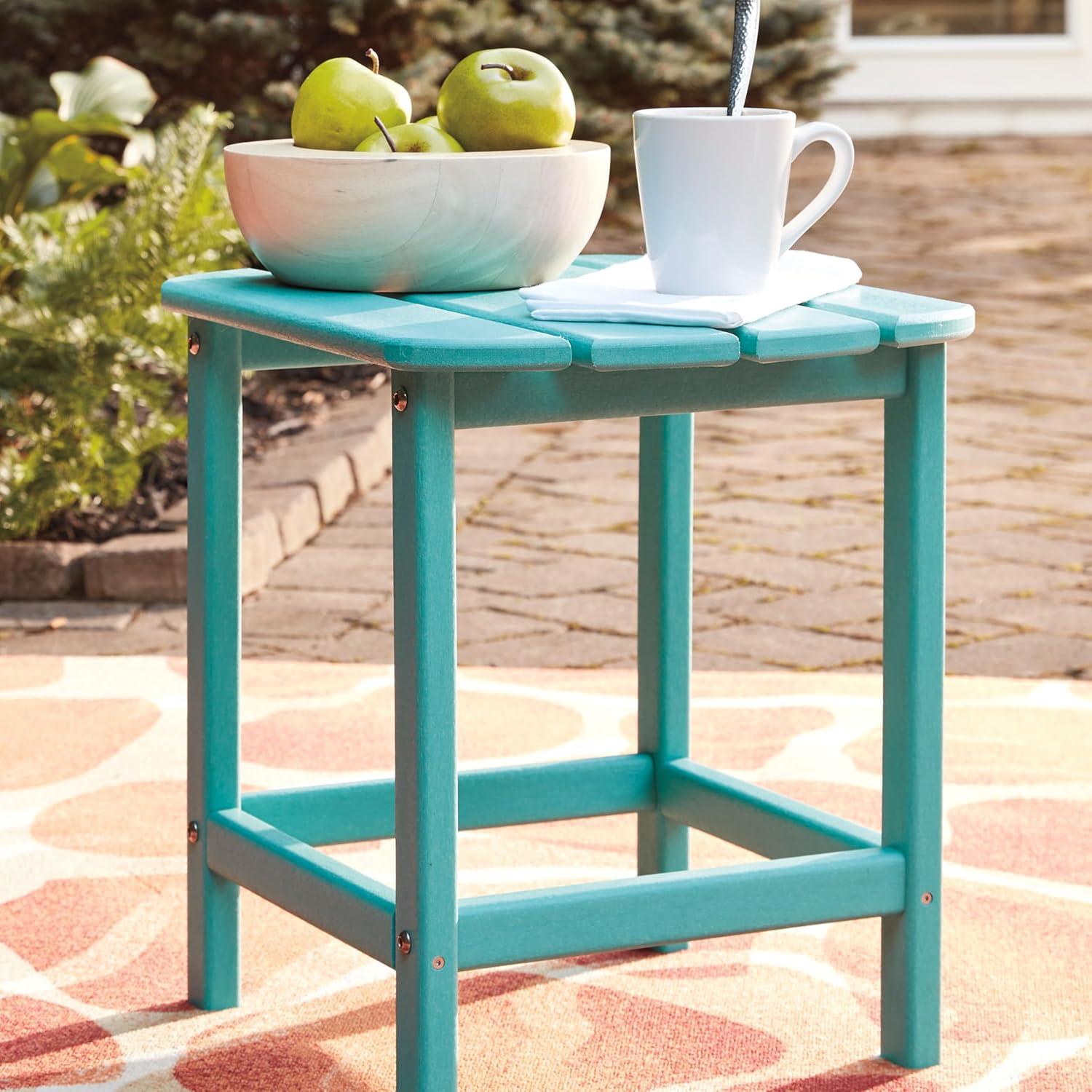 imageSignature Design by Ashley Sundown Treasure Outdoor Patio HDPE Weather Resistant End Table BrownTurquoise