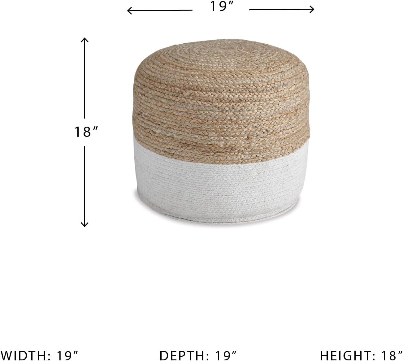 imageSignature Design by Ashley Sweed Valley Jute ampamp Cotton Pouf 19 x 19 Inches Beige ampamp WhiteWhite