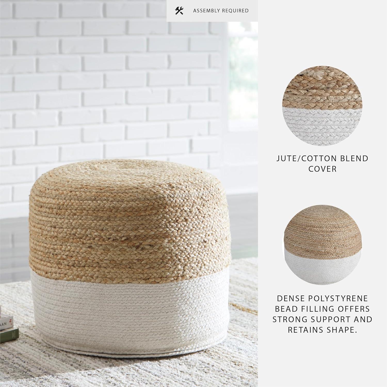 imageSignature Design by Ashley Sweed Valley Jute ampamp Cotton Pouf 19 x 19 Inches Beige ampamp WhiteWhite