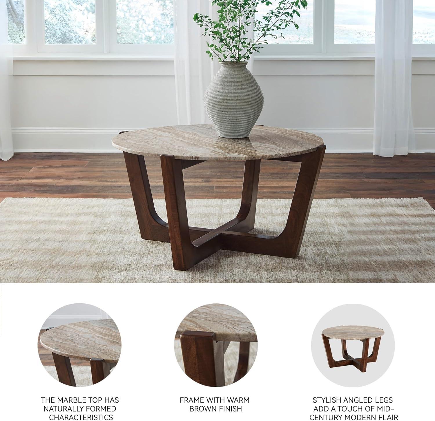 imageSignature Design by Ashley Tanidore Casual Solid Mango Wood Coffee Table with Marble Top Dark Brown ampamp Beige