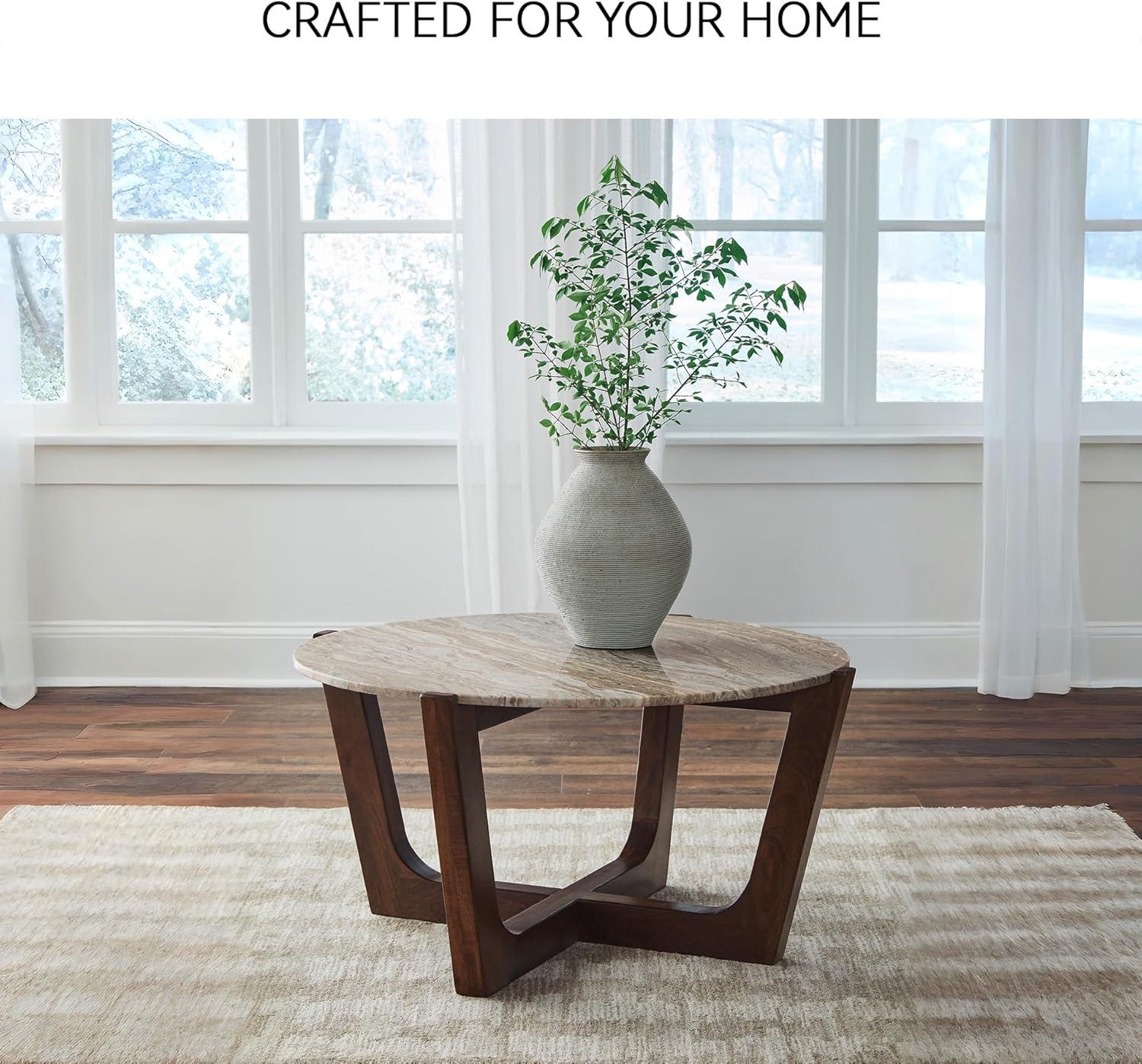 imageSignature Design by Ashley Tanidore Casual Solid Mango Wood Coffee Table with Marble Top Dark Brown ampamp Beige