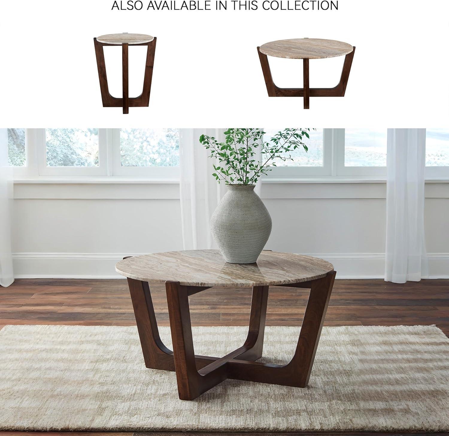 imageSignature Design by Ashley Tanidore Casual Solid Mango Wood Coffee Table with Marble Top Dark Brown ampamp Beige