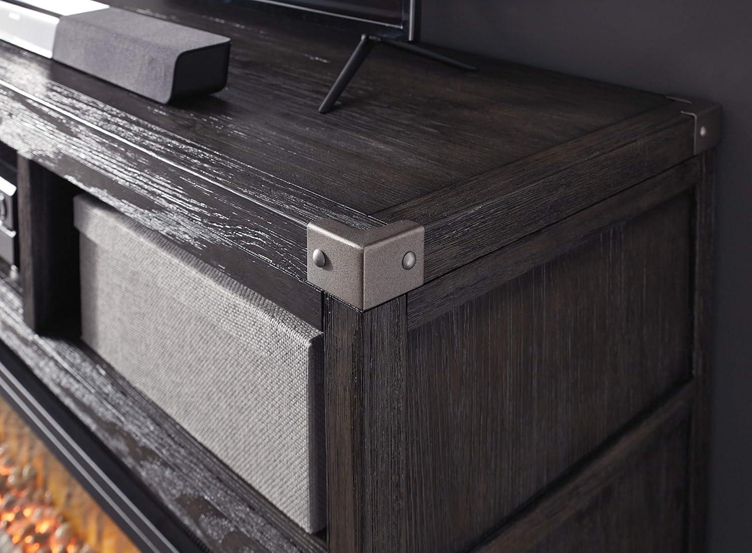 imageSignature Design by Ashley Todoe Industrial TV Stand with Fireplace Option Fits TVs up to 65quot 6 Cubbies For Storage GrayLarge TV Stand