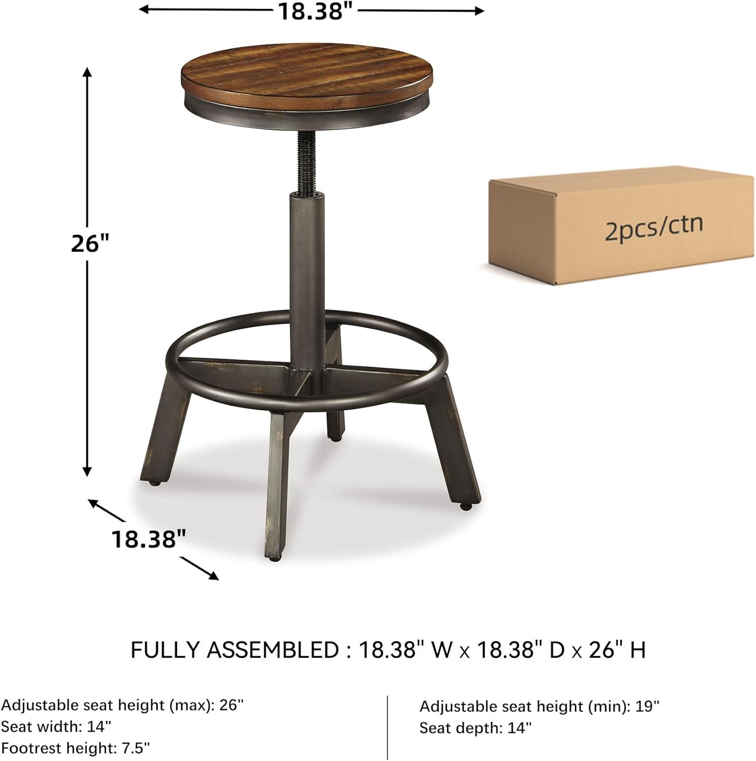 imageSignature Design by Ashley Torjin Industrial 24quot Adjustable Height Barstool 2 Count BrownBrown