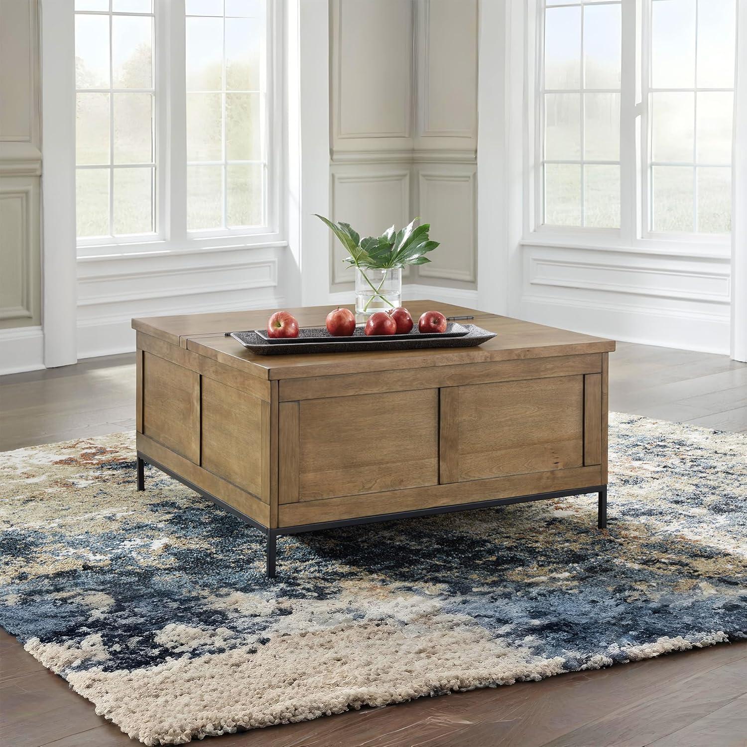 imageSignature Design by Ashley Torlanta Casual LiftTop Coffee Table with Hinged Design and Storage Light Brown ampamp Black