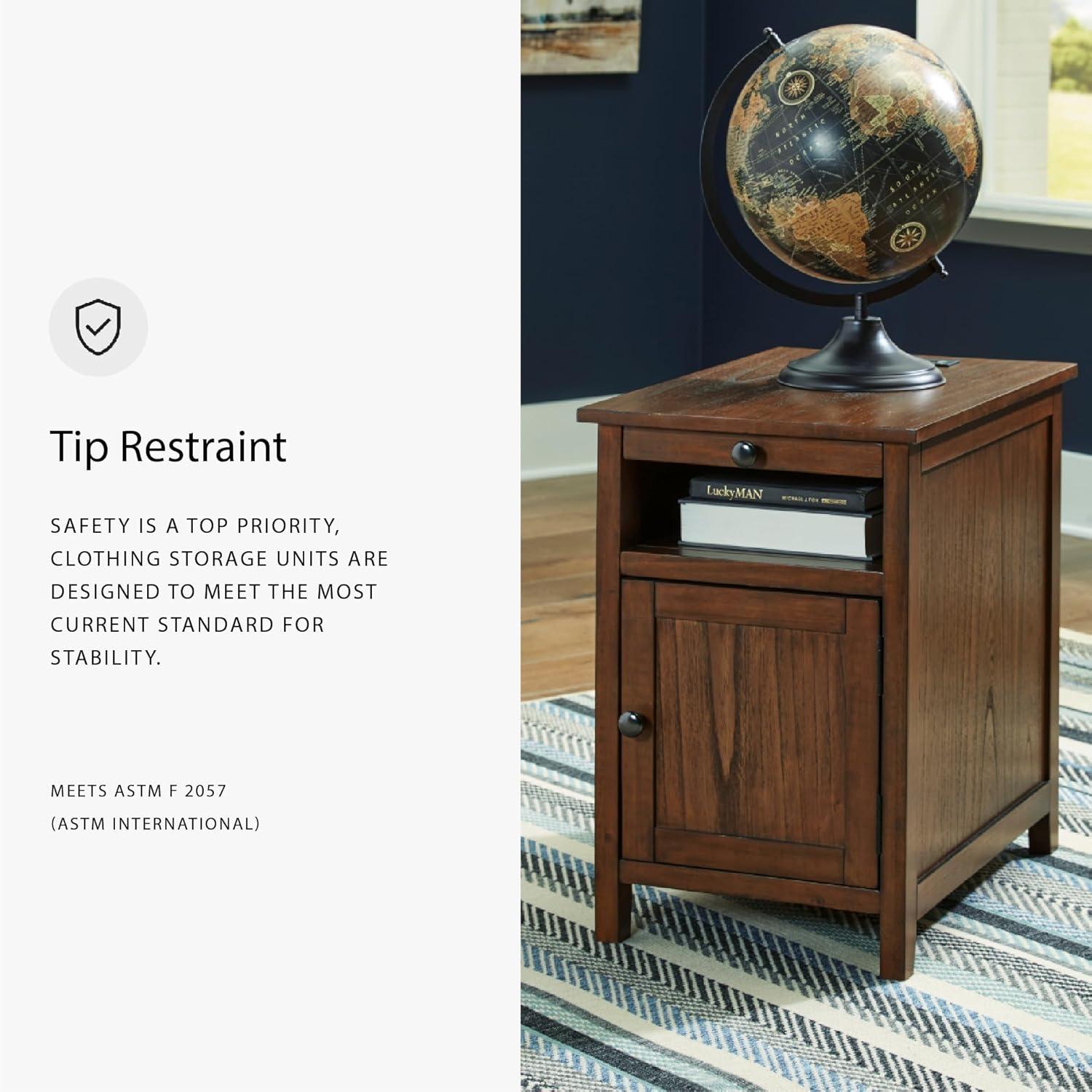 imageSignature Design by Ashley Treytown Casual Compact Chairside End Table with a Storage Cabinet Open Cubby Shelf PullOut Tray ampamp USB Charging Ports BrownBrown