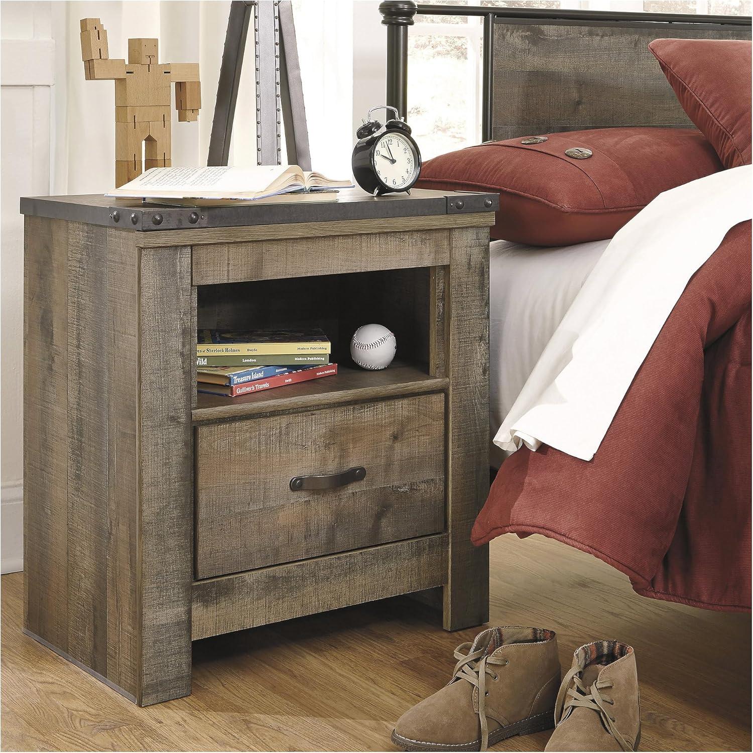 imageSignature Design by Ashley Trinell Rustic 1 Drawer Nightstand with USB Charing Stations 2622quot Tall Warm BrownWarm Brown