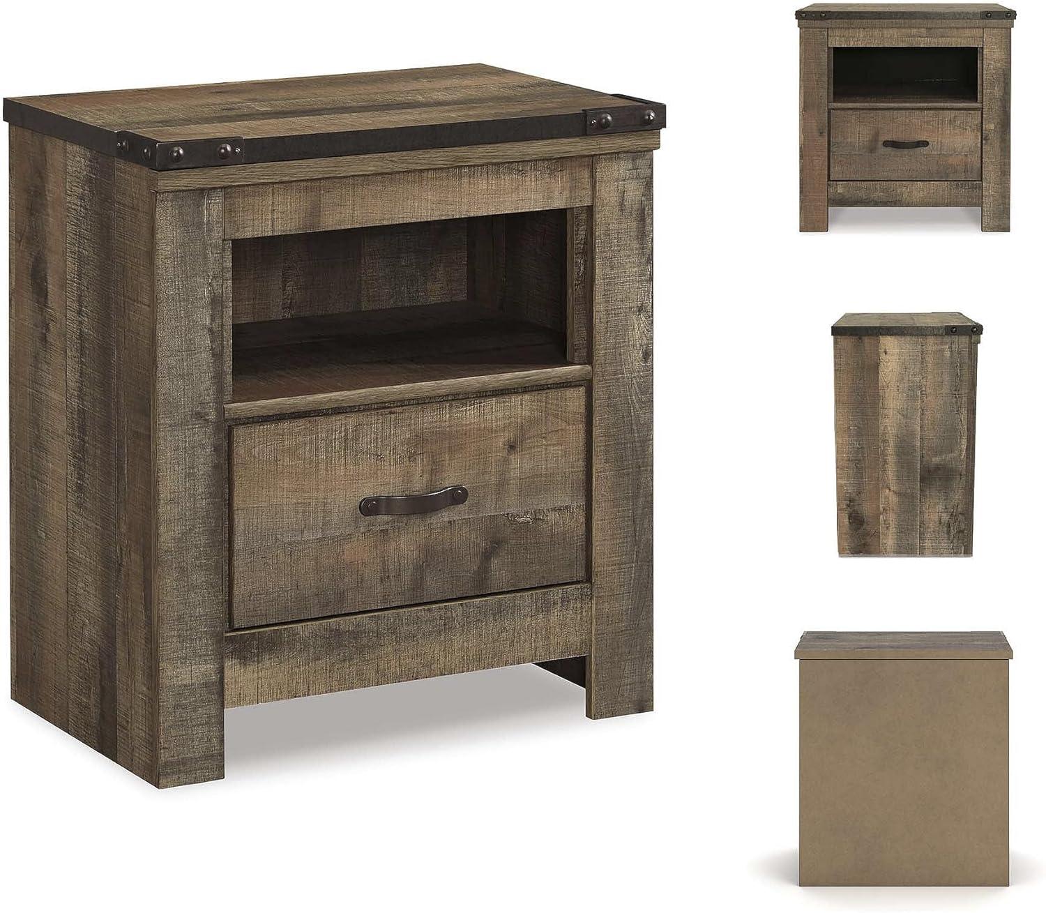 imageSignature Design by Ashley Trinell Rustic 1 Drawer Nightstand with USB Charing Stations 2622quot Tall Warm BrownWarm Brown