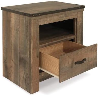 imageSignature Design by Ashley Trinell Rustic 1 Drawer Nightstand with USB Charing Stations 2622quot Tall Warm BrownWarm Brown