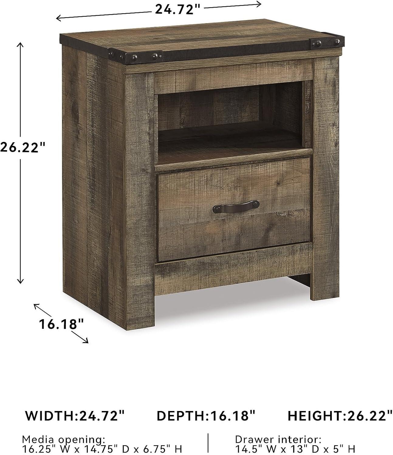 imageSignature Design by Ashley Trinell Rustic 1 Drawer Nightstand with USB Charing Stations 2622quot Tall Warm BrownWarm Brown