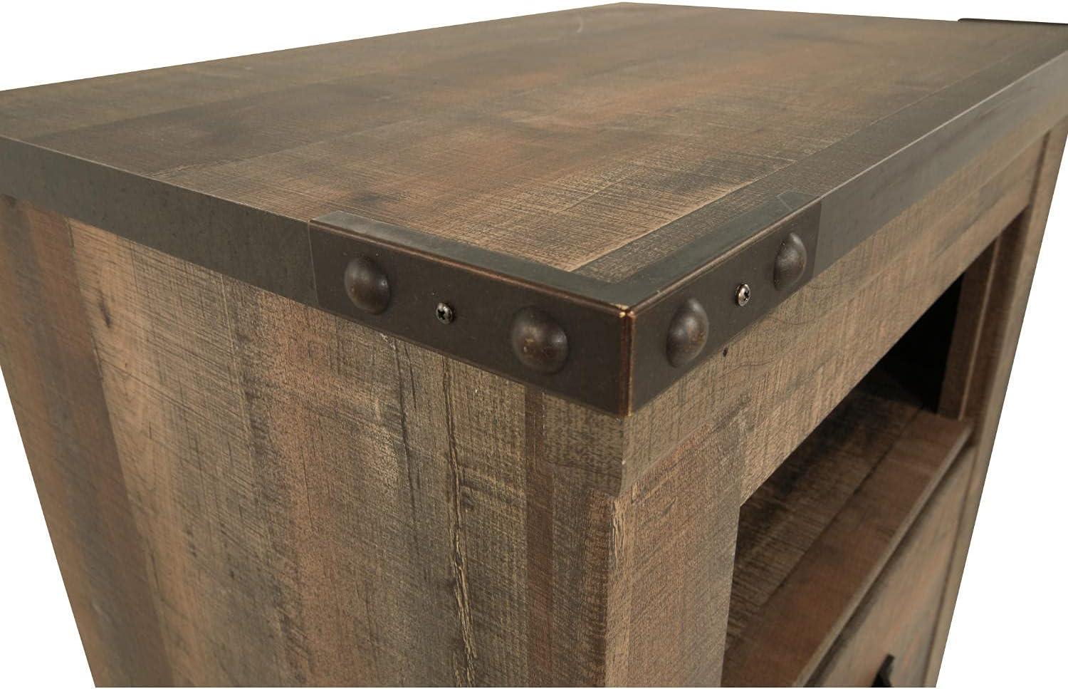 imageSignature Design by Ashley Trinell Rustic 1 Drawer Nightstand with USB Charing Stations 2622quot Tall Warm BrownWarm Brown