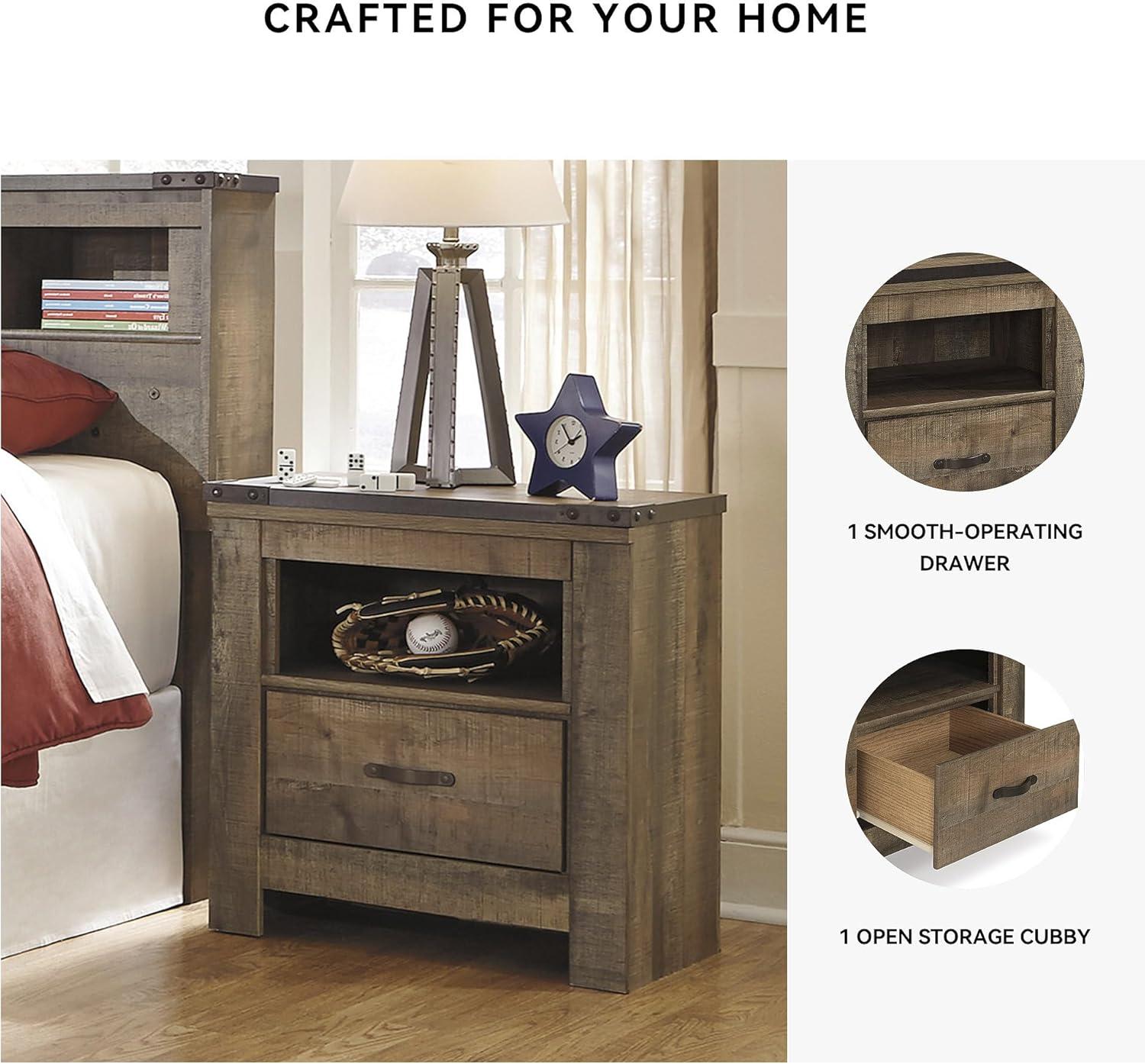 imageSignature Design by Ashley Trinell Rustic 1 Drawer Nightstand with USB Charing Stations 2622quot Tall Warm BrownWarm Brown