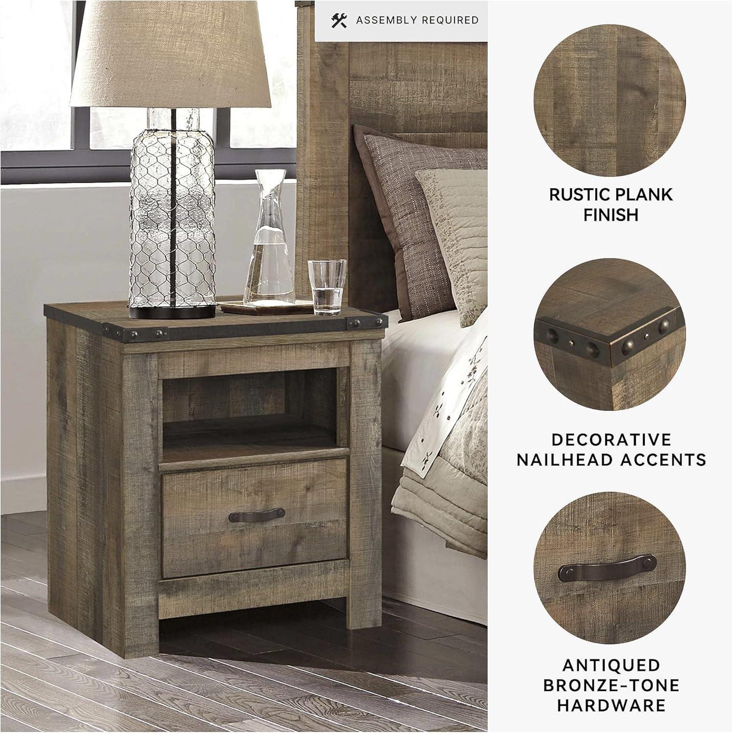 imageSignature Design by Ashley Trinell Rustic 1 Drawer Nightstand with USB Charing Stations 2622quot Tall Warm BrownWarm Brown
