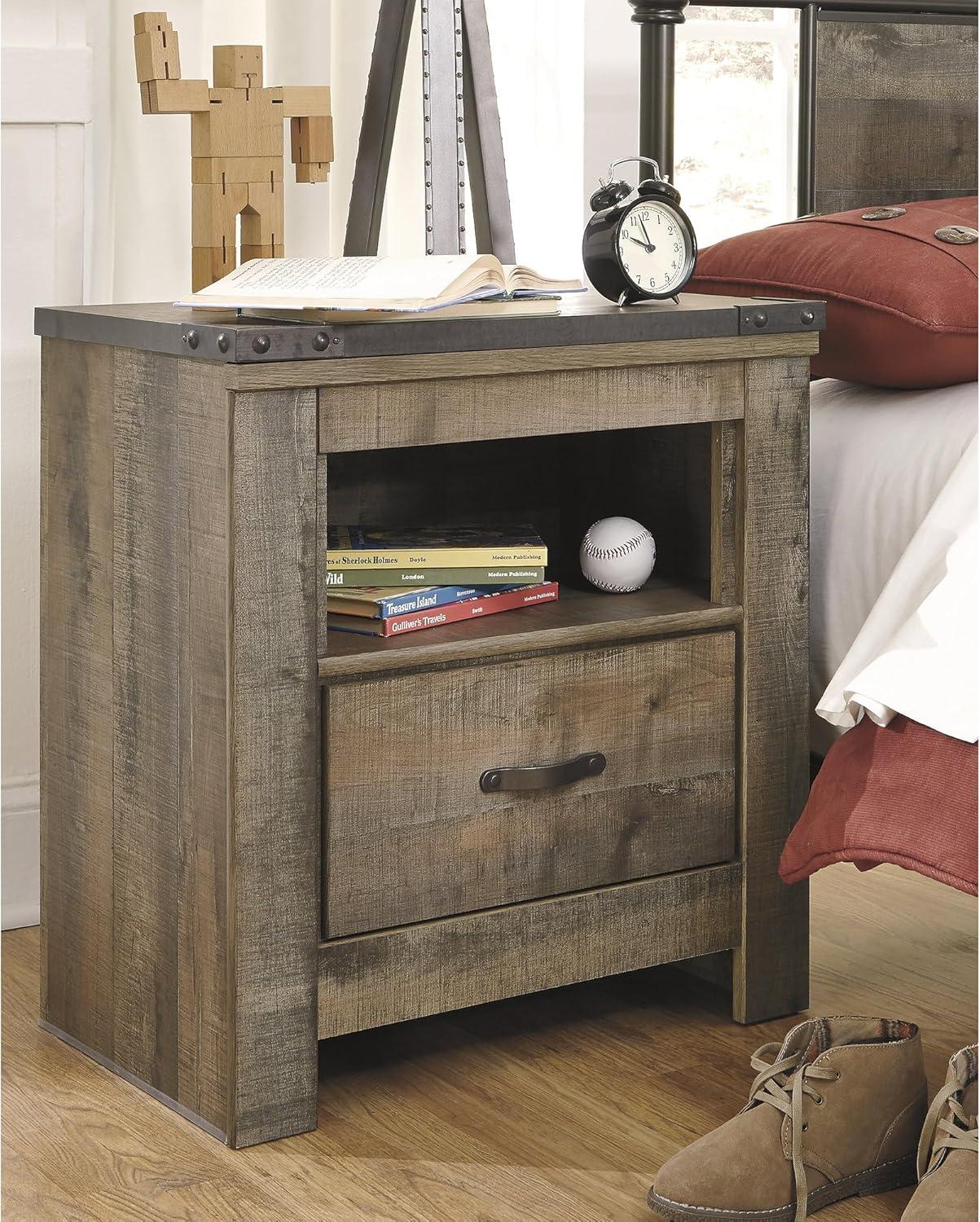 imageSignature Design by Ashley Trinell Rustic 1 Drawer Nightstand with USB Charing Stations 2622quot Tall Warm BrownWarm Brown