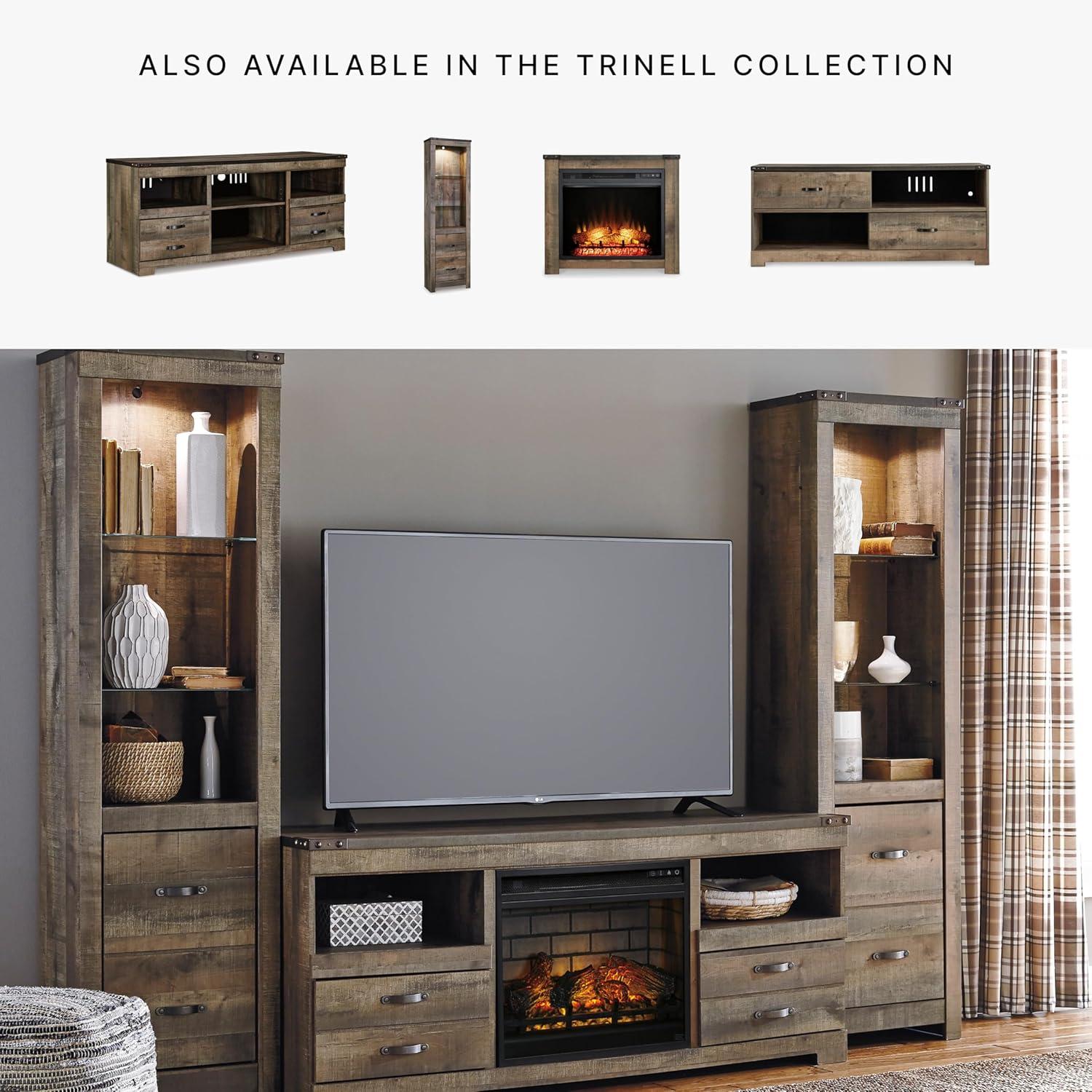 imageSignature Design by Ashley Trinell Rustic TV Stand with Fireplace Option Fits TVs up to 60quot 2 Drawers and 2 Storage Cubbies BrownBrown