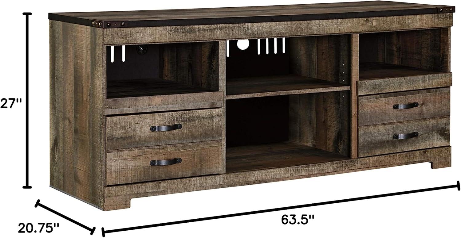 imageSignature Design by Ashley Trinell Rustic TV Stand with Fireplace Option Fits TVs up to 60quot 2 Drawers and 2 Storage Cubbies BrownBrown