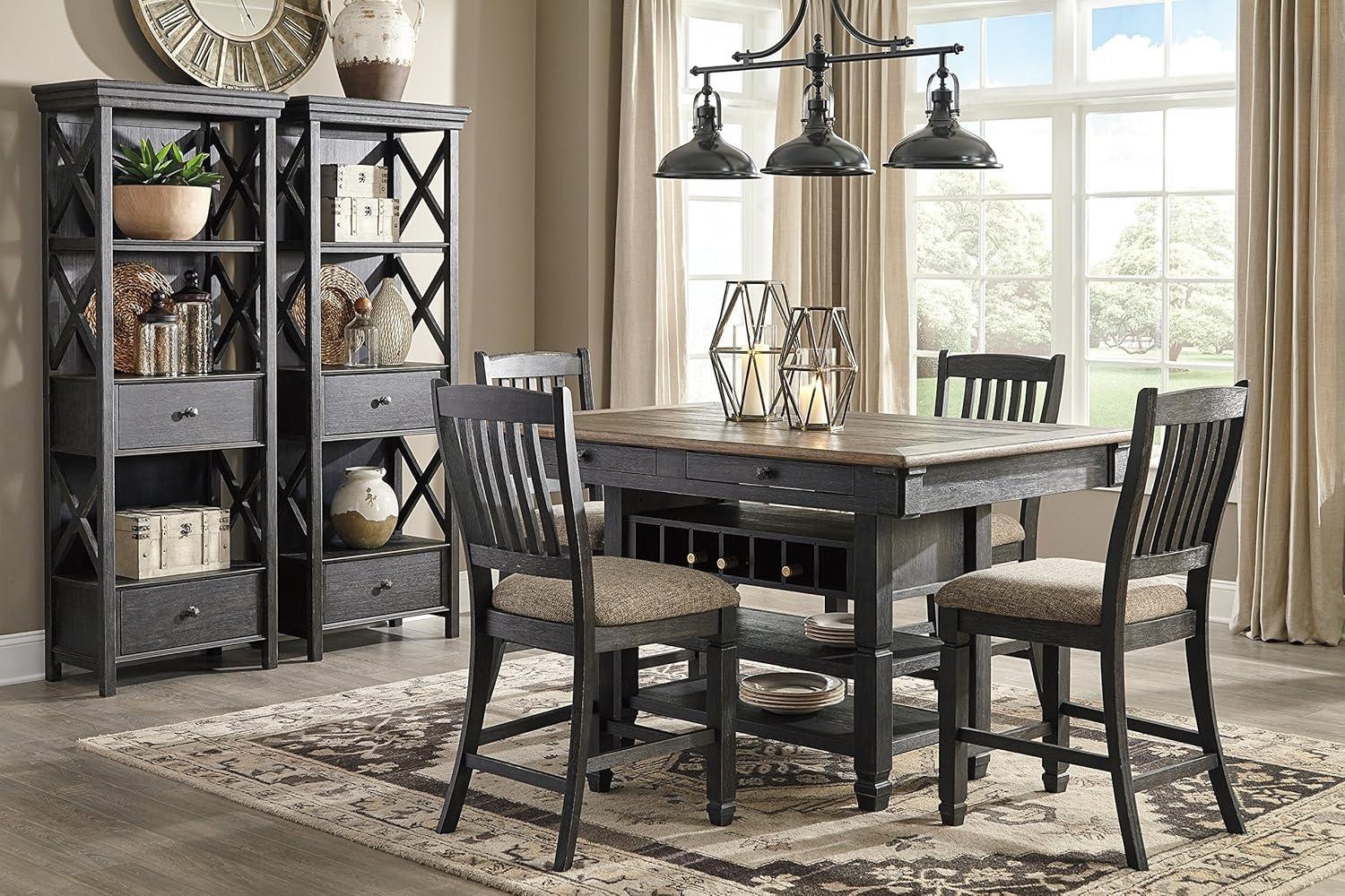 imageSignature Design by Ashley Tyler Creek Farmhouse 36quotCounter Height Dining Table with Wine Rack Amost BlackAlmost Black