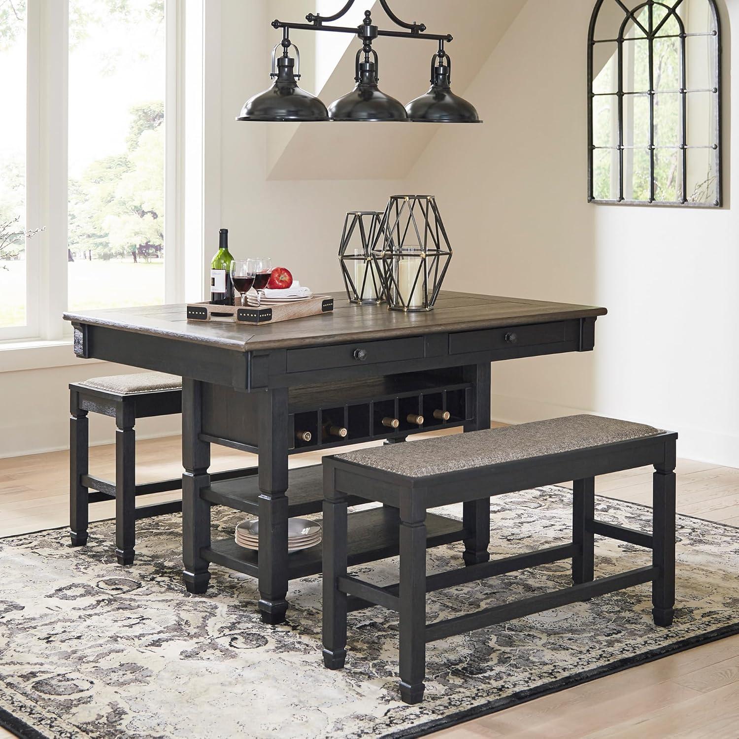 imageSignature Design by Ashley Tyler Creek Farmhouse 36quotCounter Height Dining Table with Wine Rack Amost BlackAlmost Black