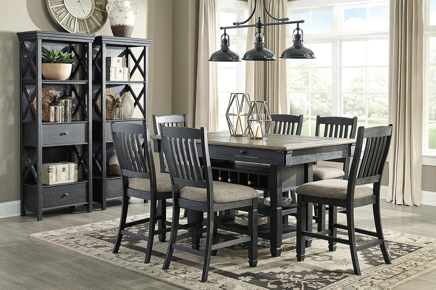 imageSignature Design by Ashley Tyler Creek Farmhouse 36quotCounter Height Dining Table with Wine Rack Amost BlackAlmost Black