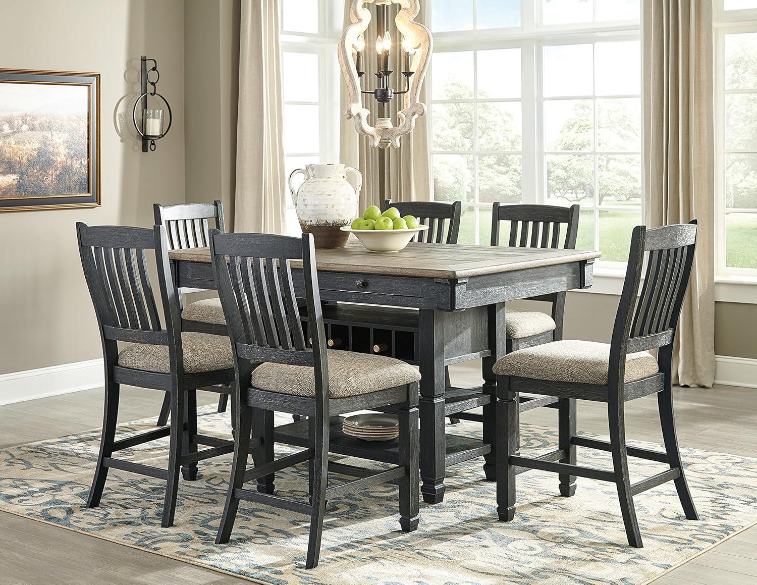 imageSignature Design by Ashley Tyler Creek Farmhouse 36quotCounter Height Dining Table with Wine Rack Amost BlackAlmost Black