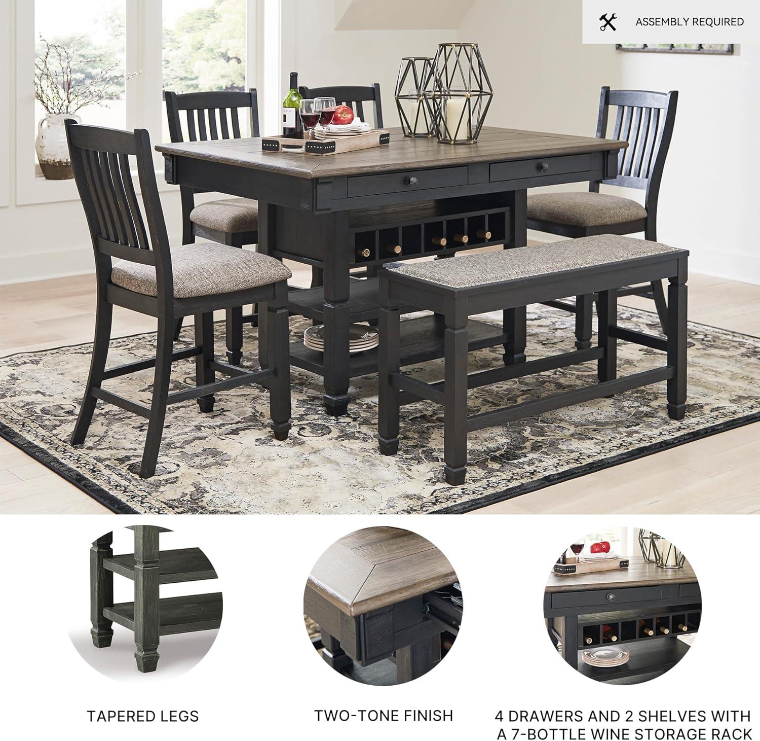 imageSignature Design by Ashley Tyler Creek Farmhouse 36quotCounter Height Dining Table with Wine Rack Amost BlackAlmost Black