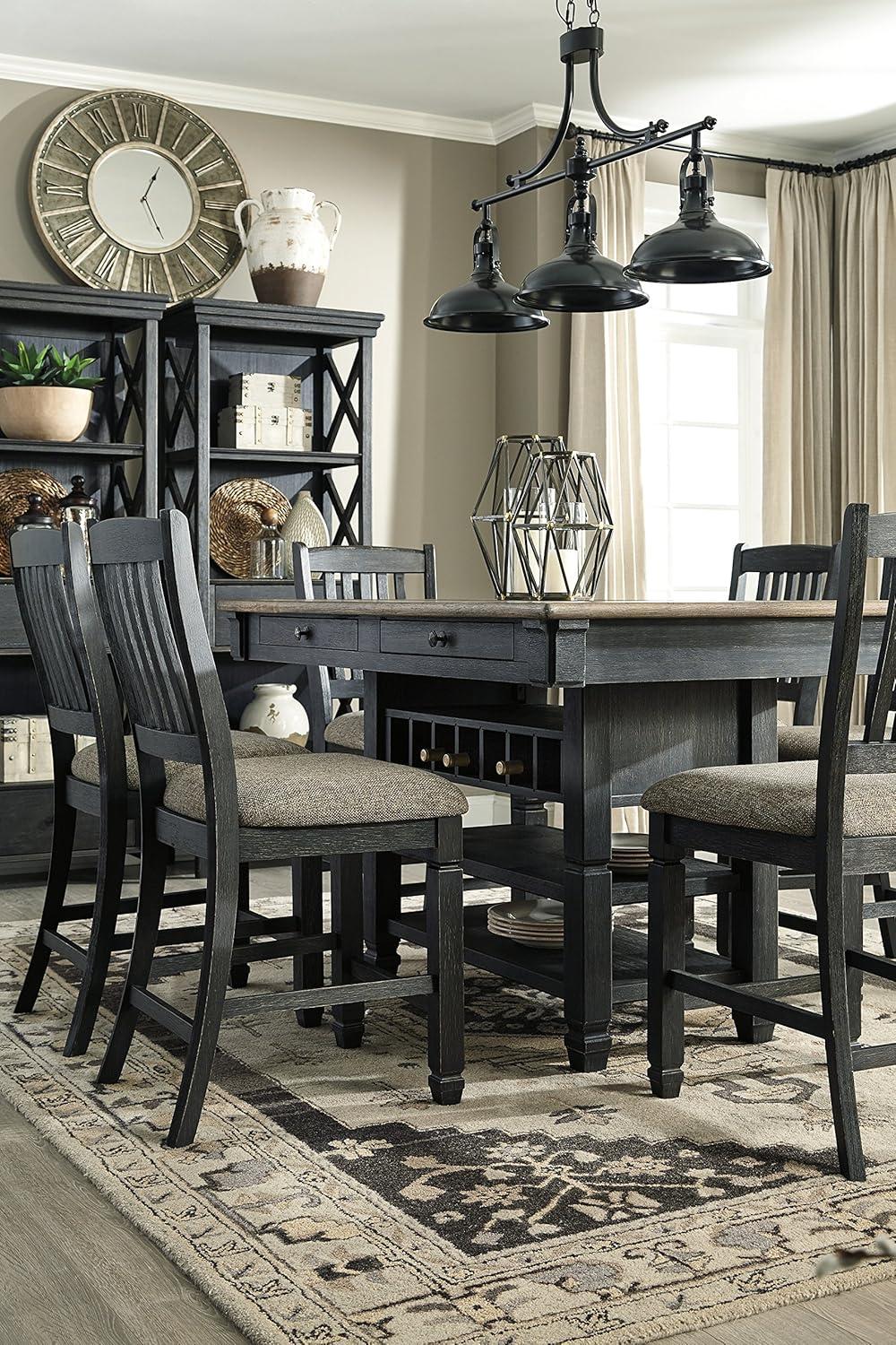 imageSignature Design by Ashley Tyler Creek Farmhouse 36quotCounter Height Dining Table with Wine Rack Amost BlackAlmost Black