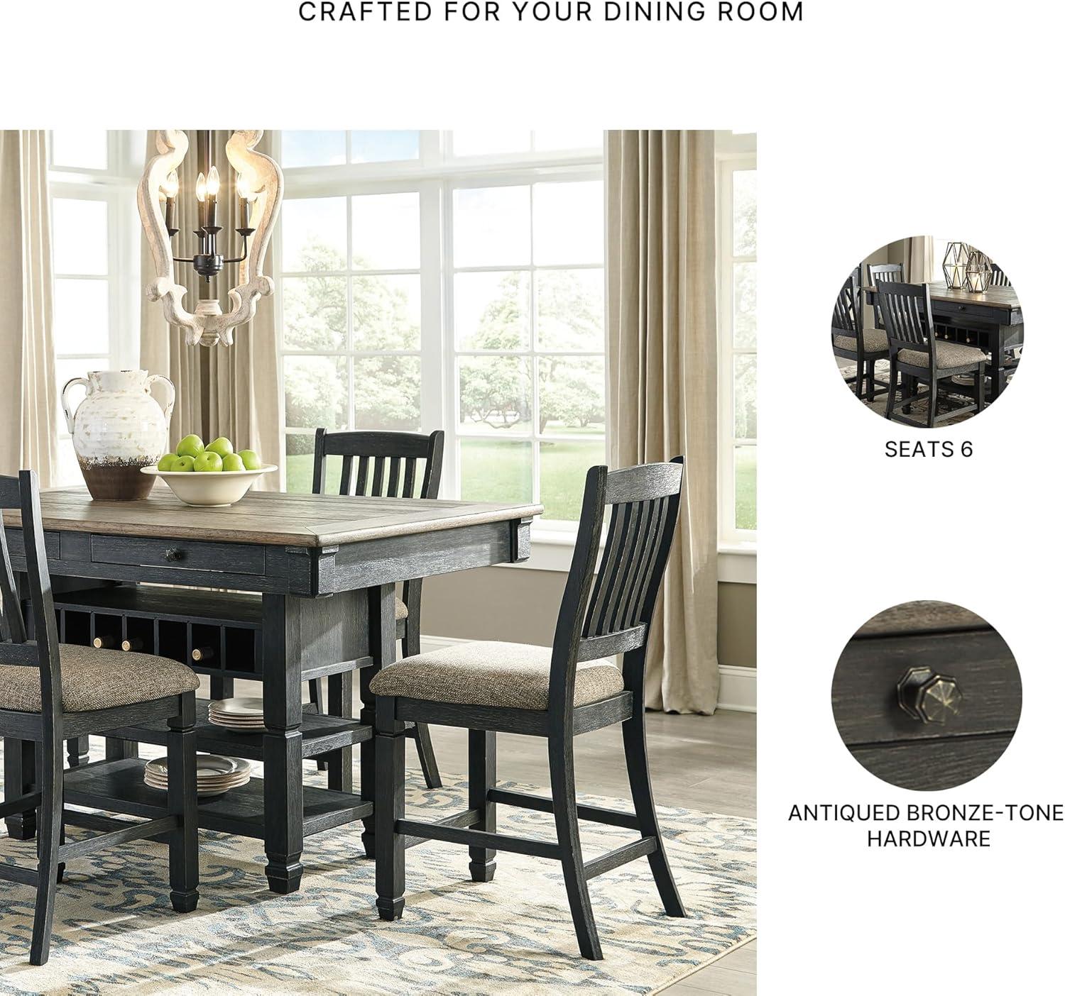 imageSignature Design by Ashley Tyler Creek Farmhouse 36quotCounter Height Dining Table with Wine Rack Amost BlackAlmost Black