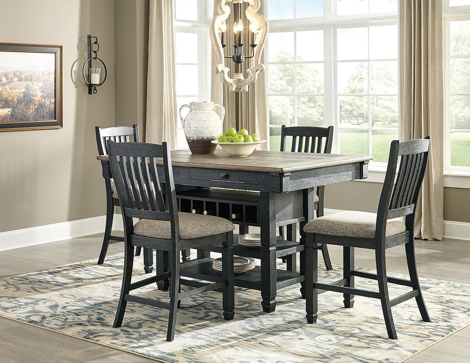 imageSignature Design by Ashley Tyler Creek Farmhouse 36quotCounter Height Dining Table with Wine Rack Amost BlackAlmost Black