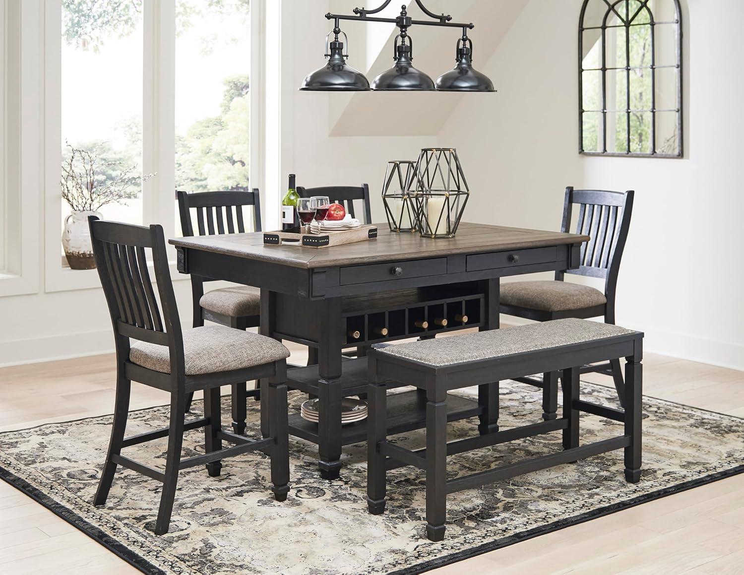 imageSignature Design by Ashley Tyler Creek Farmhouse 36quotCounter Height Dining Table with Wine Rack Amost BlackAlmost Black