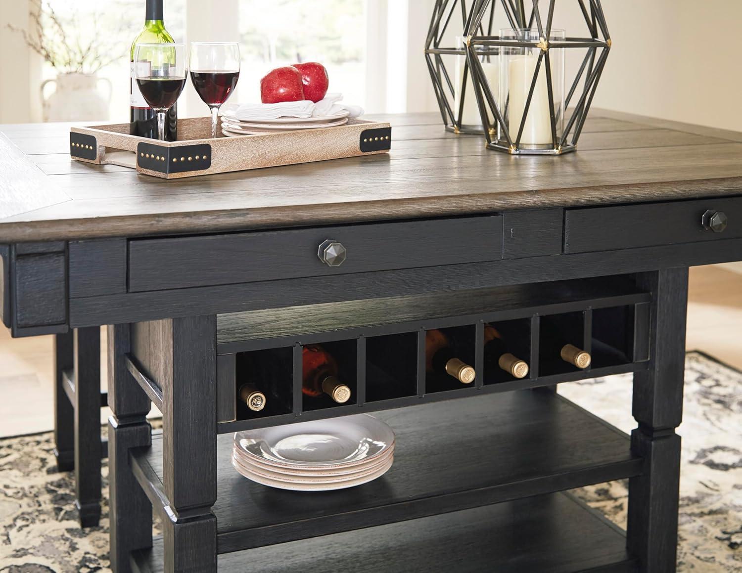 imageSignature Design by Ashley Tyler Creek Farmhouse 36quotCounter Height Dining Table with Wine Rack Amost BlackAlmost Black