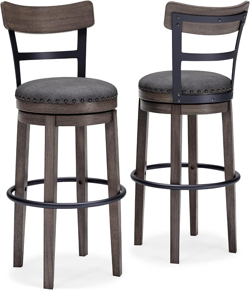 imageSignature Design by Ashley Valebeck 24quot Counter Height Upholstered Swivel Stool White ampamp BlackDark Gray